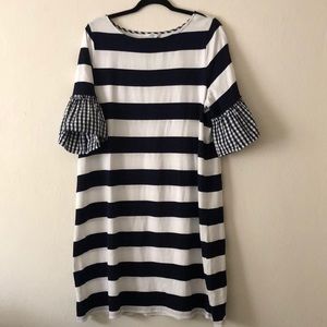 Navy and white striped dress